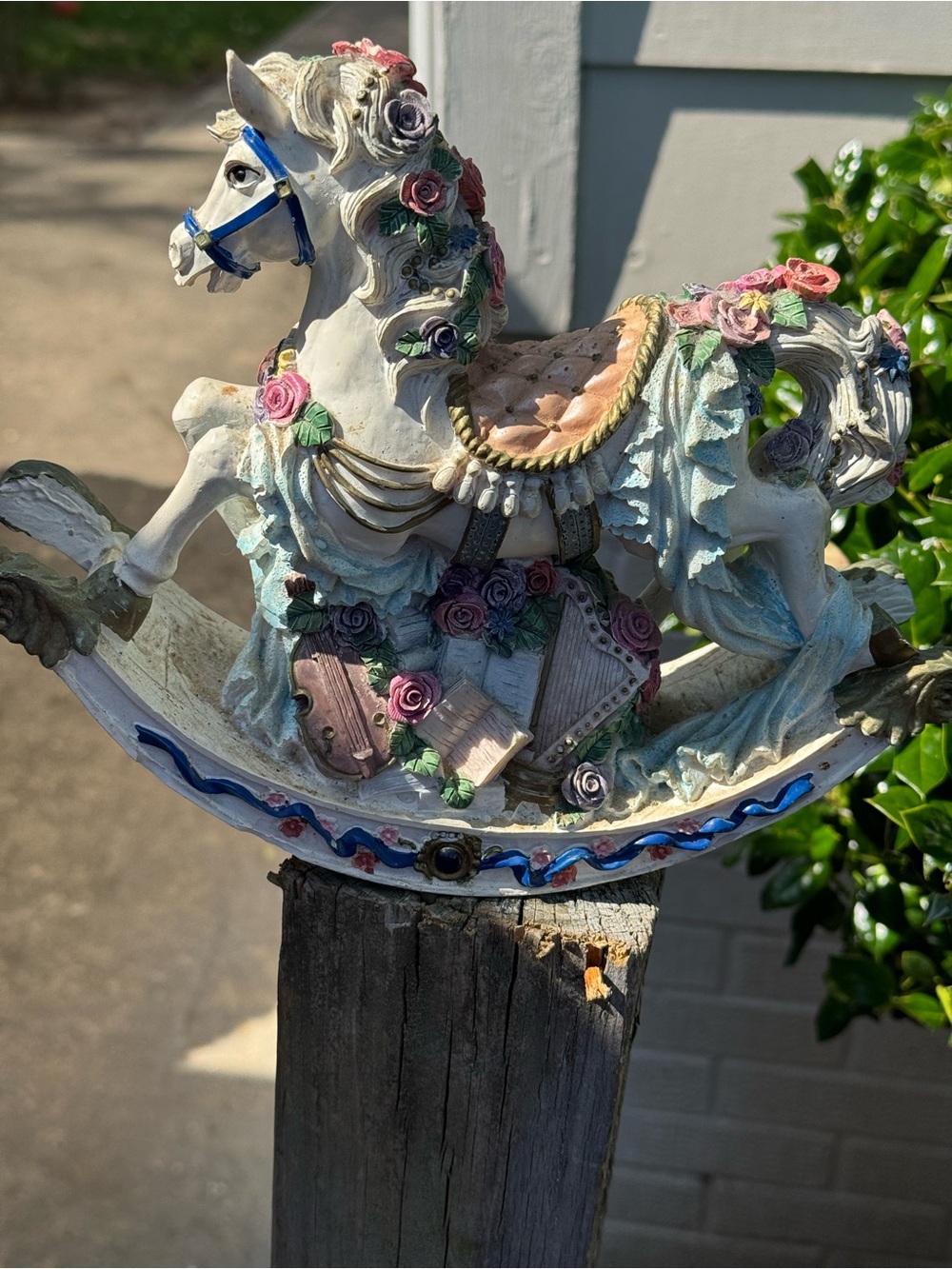White Floral Decorative Rocking Horse Figurine - Home Art